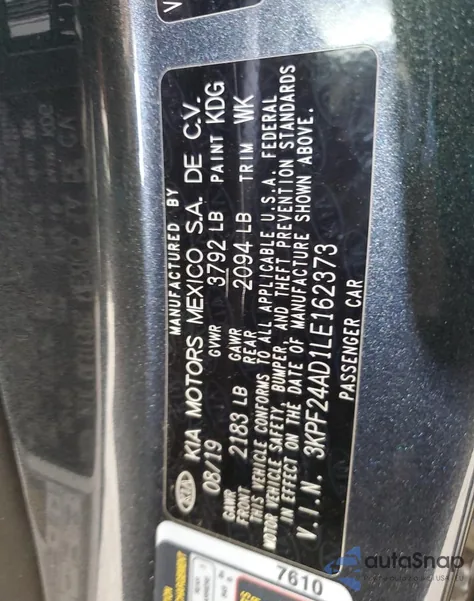 2020 Kia Forte Fe z USA, uszkodzony, nr VIN 3KPF24AD1LE162373